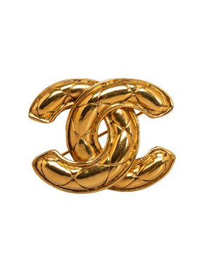 Chanel Gold Plated CC Quilted Brooch