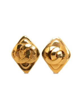 Chanel Gold Plated Diamond Shaped CC Clip On Earrings