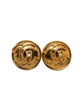 Chanel Vintage Gold Plated CC Clip On Earrings
