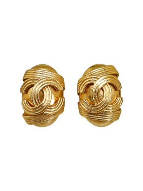 Chanel Gold Plated Oval CC Clip On Earrings