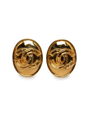 Chanel Vintage Gold Plated CC Clip On Earrings