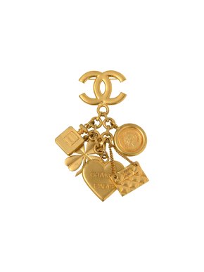 Chanel Gold Tone Icon Charms Pin Brooch