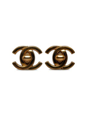 Chanel Gold Plated CC Turn Lock Clip On Earrings