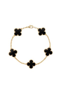 Van Cleef & Arpels Onyx 18k Yellow Gold Vintage Alhambra Bracelet