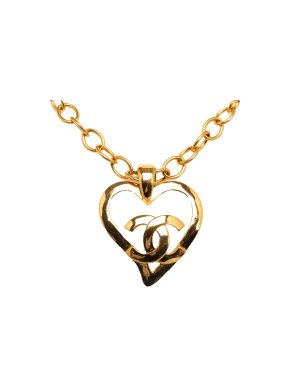 Chanel Large Gold Tone CC Heart Pendant Necklace