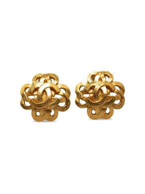 Chanel Gold Plated Floral CC Clip On Earrings