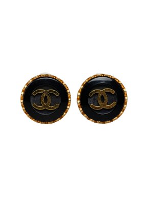 Chanel Black and Gold CC Clip On Earrings