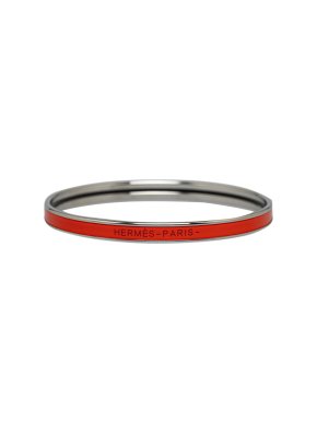 Hermes Red and Palladium Extra Narrow Enamel Uni Bangle