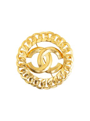 Chanel Gold Plated Round CC Brooch