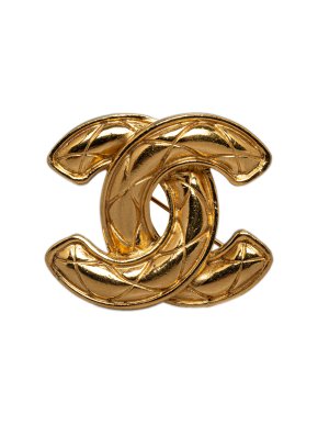 Chanel Gold Tone CC Quilted Brooch