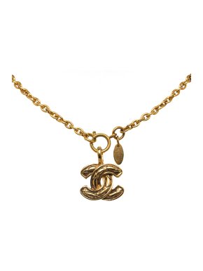 Chanel Gold-tone Quilted CC Pendant Necklace