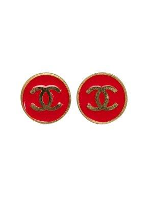 Chanel Red 2cms CC Clip On Earrings