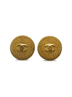 Chanel Vintage Gold Plated Textured CC Clip On Earrings