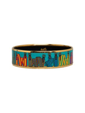 Hermes Blue Wide Enamel Bangle