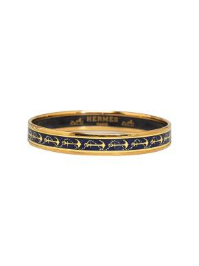 Hermes Navy Narrow Enamel Bangle