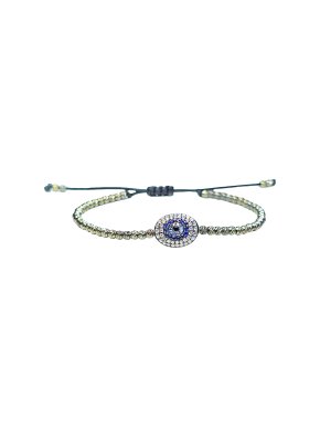 Bespoke White Gold Evil Eye Diamond and Bead Bracelet