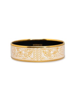 Hermes White and Gold Wide Enamel Bangle