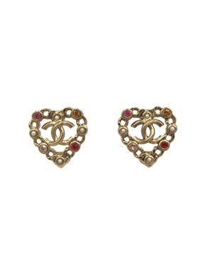 Chanel Pearl and Crystal CC Heart Earrings