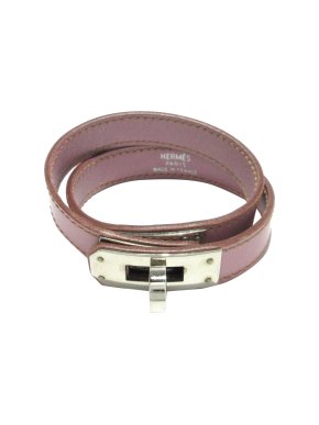Hermes Kelly Double Tour Bracelet in Pink Swift Leather with Palladium Hardware