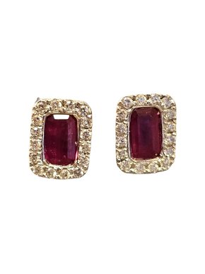 Emerald-cut Ruby & Diamond Earrings