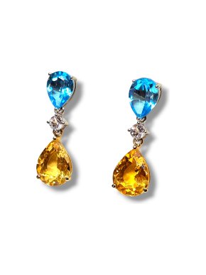 18ct Gold Citrine, Topaz & Diamond Earrings