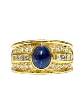 18ct Yellow Gold Cabochon Sapphire & Diamond ring