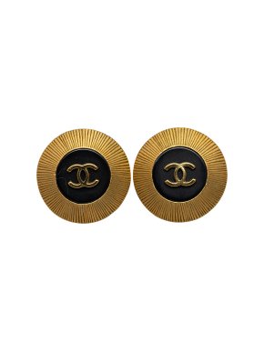 Chanel Black and Gold CC Clip On Earrings