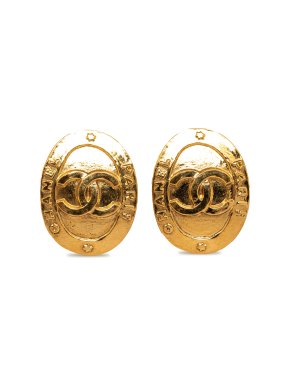 Chanel Gold Plated Oval CC Clip On Earrings