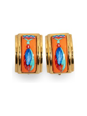 Hermes Orange Enamel Clip On Earrings