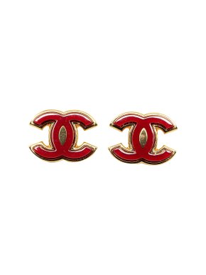 Chanel Red CC Earrings