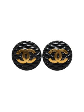 Chanel  Black Quilted Enamel CC Clip On Earrings