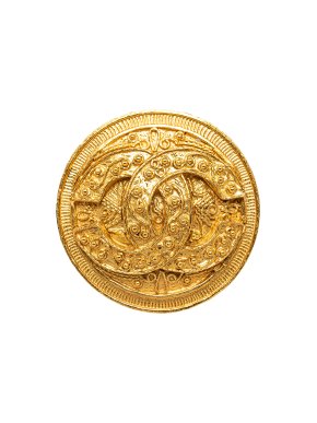 Chanel Gold Tone CC Round Brooch 1