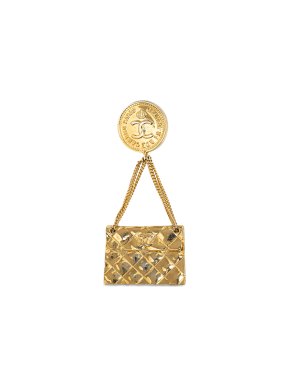 Chanel Gold Plated CC Quilted Flap Bag Brooch