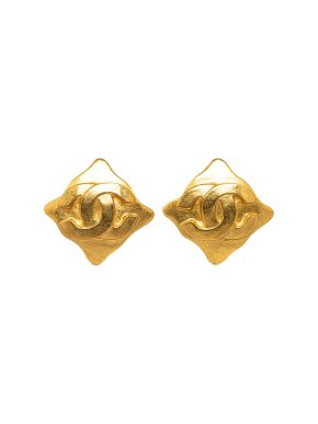 Chanel Gold Plated Diamond Shape CC Clip On Earrings