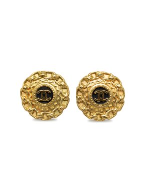 Chanel Vintage Baroque CC Round Clip On Earrings