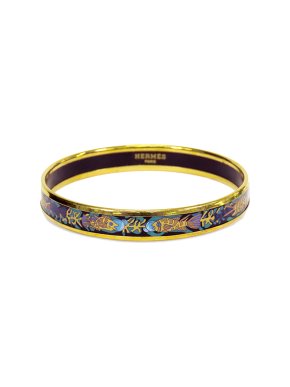 Hermes Navy Narrow Enamel Bangle