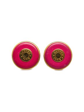 Hermes Pink Round Logo Clip On Earrings