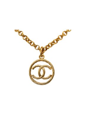Chanel Vintage Gold Plated CC Pendant Necklace