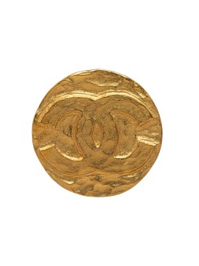 Chanel Gold Plated CC Round Brooch