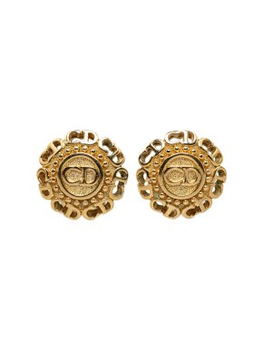 Dior Gold Tone Logo Clip On Earrings