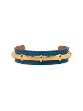 Hermes Blue Epsom Leather Agatha Cuff Bracelet