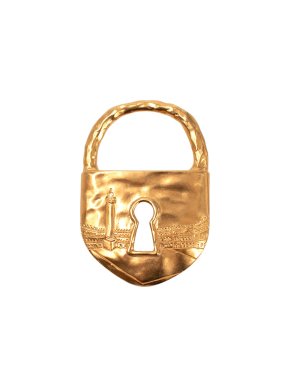 Schiaparelli Gold Plated Padlock Brooch