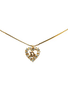 Dior Logo Rhinestones Heart Pendant Necklace