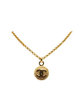 Chanel Gold Plated CC Round Pendant Necklace