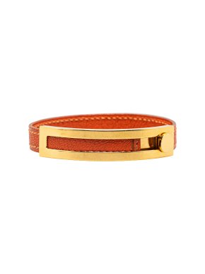 Hermes Orange Leather Pousse Pousse Bracelet