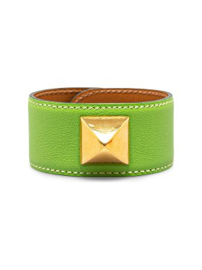 Hermes Green Leather Medor Bracelet