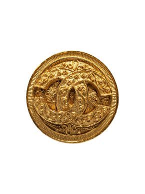 Chanel Gold Plated CC Round Brooch