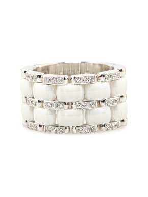 Chanel White 18K White Gold Diamond Ceramic Ultra Wide Ring