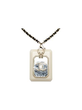Chanel Crystal Embellished Resin Card Case Pendant Necklace