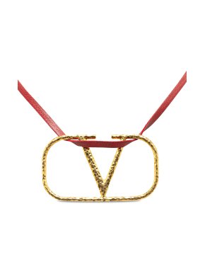 Valentino Garavani Red Leather Cord VLogo Pendant Necklace